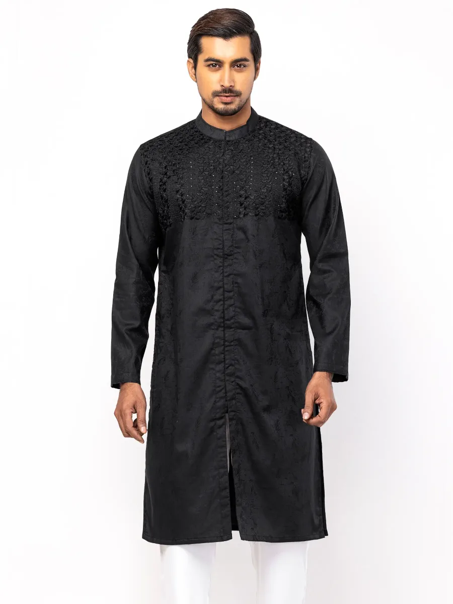 Aarong Black Embroidered Cotton Panjabi